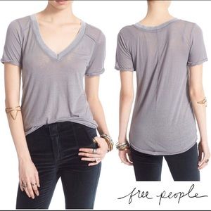 Free People We The Free V Neck Pearls Tee Gray
